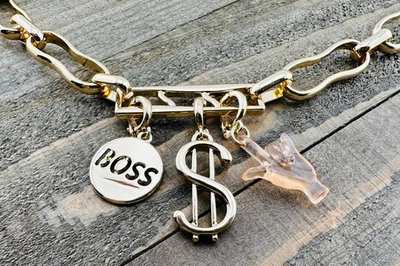 ОТКРЫТОЕ РЕДАКТИРОВАНИЕ золотистый коренастый цепочка ссылка BOSS подвеска регулируемое ожерелье новый с Ярлыками - Изображение 1 из 4