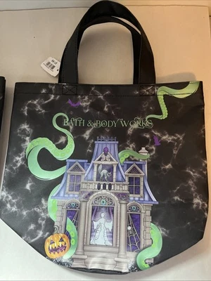 Bolso de Mano Halloween Bath & Body Works Vinilo Casa Embrujada Fantasma Calabaza Negro Nuevo con Etiquetas Foto 1 de 4