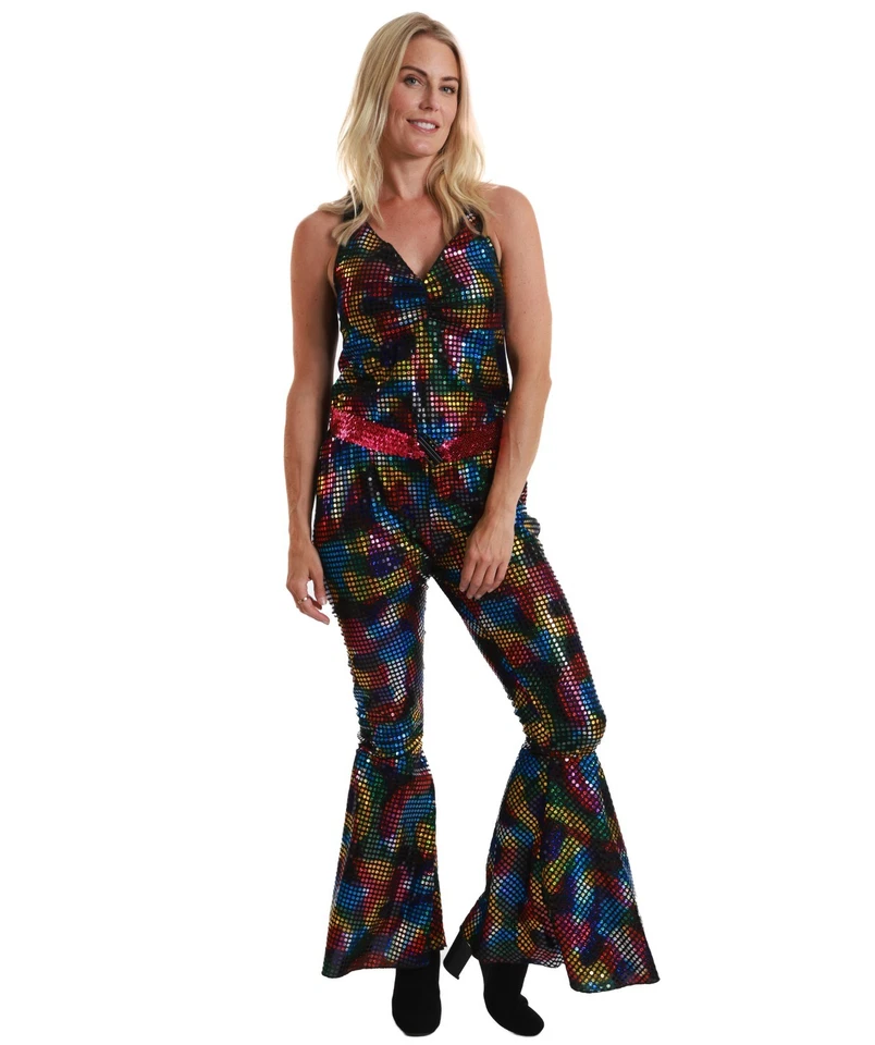 Vestido discoteca retro brillante para mujer, parte de lentejuelas y jersey inspirada en los años 70’s Foto 1 de 4