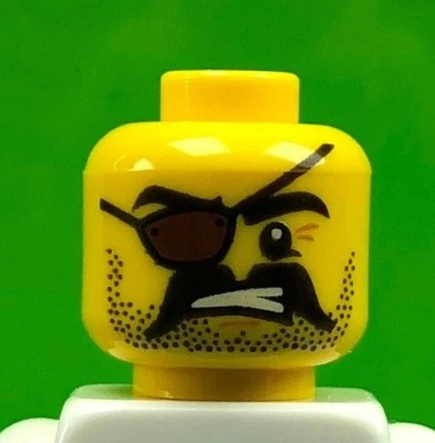 LEGO Minifigura Cabeza de Pirata Masculino, Barba Negra Barba y Bigote, Parche para Ojos (x1) Foto 1 de 4