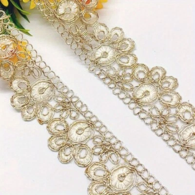 10Yards Lace Trim Embroidery Ribbon DIY Sewing Craft Fabric 3.5cm Gold Trim - Image 1 of 4