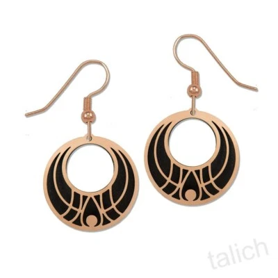 Brincos Adajio disco recorte preto com sobreposição brilhante ouro rosa feito à mão exclusivo - Imagem 1 de 4