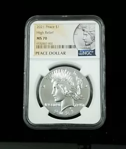 2021 NGC MS70 Peace Silver Dollar High Relief Philadelphia #0180 - Picture 1 of 2