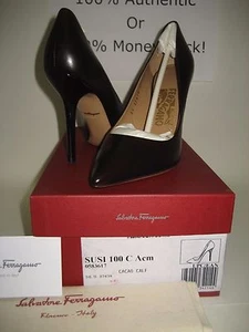 $575 NUEVOS Salvatore Ferragamo Susi Cuero Marrón Puntera de Zapatos de Tacón Alto - Imagen 1 de 9