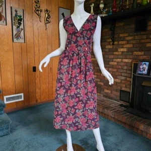 Vtg 90s Moody Floral Grunge Corduroy Eddie Bauer Jumper Overalls Midi Dress P M - Picture 1 of 10