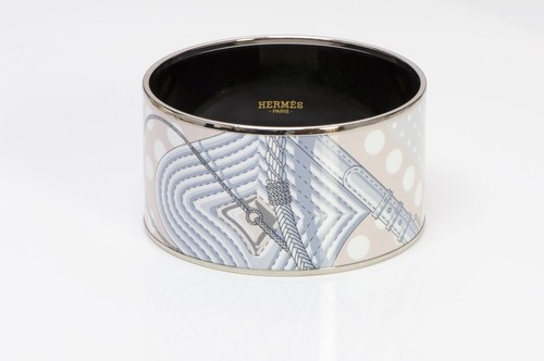 HERMÈS Bracciale HERMES "Clic Clac a Pois" Extra Largo Smalto Placcato Palladio