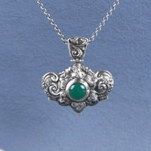 I05 Pendant Green Agate IN Floral Ornament Silver 925 - Imagen 1 de 10
