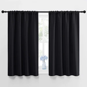 Energy Efficient Blackout Short Curtains for Kitchen & Bathroom - 2 Panels 42x45 - Picture 1 of 12