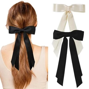 2 PCS Satin Hair Bow Clips Ribbon Hair Accessories for Women & Girls - Picture 1 of 7