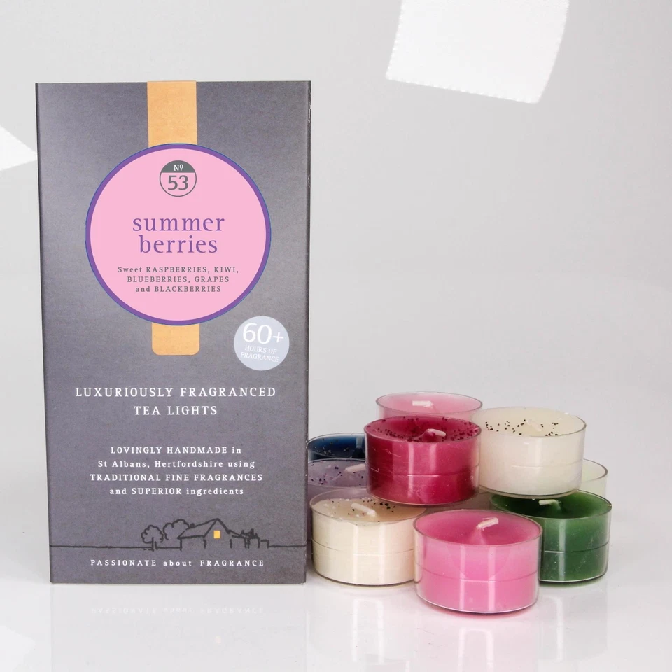 Potters Crouch Summer Berries Scented 8 Hours Vegan Tealights Candle 8 Pack - Image 1 of 1