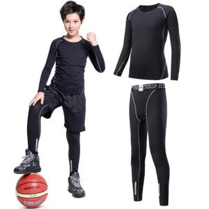 2/3/4 Pcs Boys Girls Base Layer Athletic Compression Leggings and Shirts Ther... - Picture 1 of 7