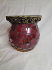 Partylite Global Fusion Votive Candle Holder Gold Red Amber 4" X 4" Mosaic Style