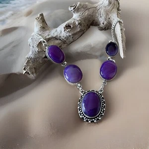 Botswana Agate Gemstone Necklace-925 Sterling Silver plated-Brand New - Picture 1 of 3
