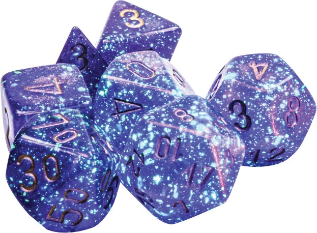 CHX 27587 D & D DICE SET BorealisPolyhedral Royal Purple/gold Luminary 7-Die Set - Image 1 of 1