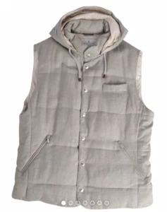 BRUNELLO CUCINELLI Vest Down Vest with Hood Linen Wool Silk Men's XL Grey Unused - Picture 1 of 7