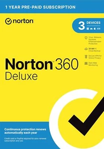 Norton 360 Deluxe Antivirus Software For 3 Devices With Vpn Cloud Backup - Picture 1 of 7