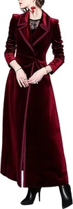 Women's Elegant Velvet One Button Maxi Trench Coat Pocket Party Overcoat - Picture 1 of 20