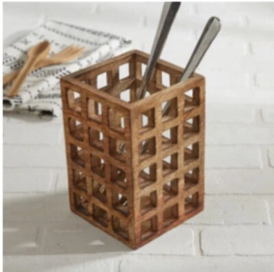 Wooden Lattice Utensil Crock by Park Designs Country Farmhouse - Image 1 of 2