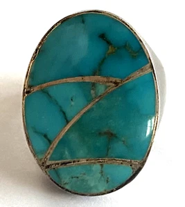Turquoise Inlay Native American Men's Ring Sterling 22.95 gr Size 10.5 By N. Lee - Picture 1 of 13