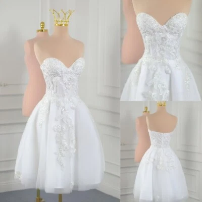 Short Wedding Dresses White Sleeveless Sweetheart Ivory Beach Boho Bridal Gowns - Image 1 of 4