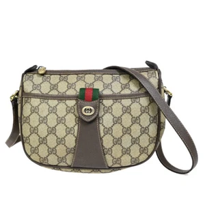 GUCCI Logo Sherry GG Pattern Shoulder Bag PVC Leather Brown GHW Italy 69YF403 - Picture 1 of 19