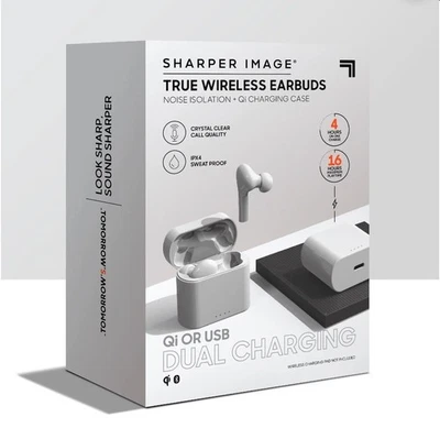Sharper Image True Wireless Earbuds w/ Qi & USB-C Charging Case - New in Box - Image 1 of 4