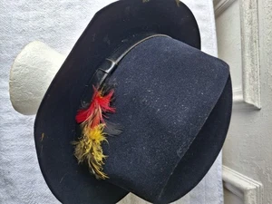Worth + Worth Ltd NY Black Men's Hat Vintage Cavanagh 7 3/8 Feather Wool - Picture 1 of 4