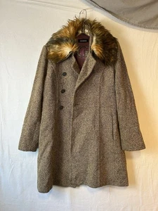 Guess Trench Coat Woman’s XL With Faux Fur Collar And Purple Lined #1333 - Picture 1 of 7