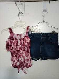 JUSTICE & CAT & JACK SHORTS OUTFIT TOP SIZE 10 SHORTS SIZE 10/12 - Picture 1 of 6
