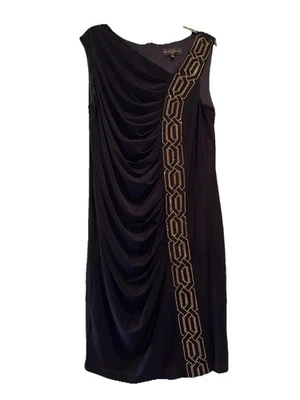 Vestido sin mangas Betsy & Adam para mujer azul marino con secuencia dorada talla 16W Foto 1 de 4