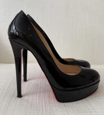 Christian Louboutin Bianca 140 Black Patent Leather Heels Pumps Size 39.5 USED - Image 1 of 4