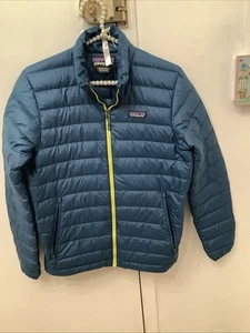 Patagonia Herren Daunen Puffer Jacke türkis blau mit limettengelbem Reißverschluss Gr. XS - Bild 1 von 12