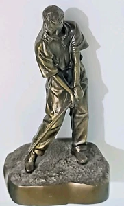 Vintage Bronze Finish Statue Golfer Golf Shot Sculpture 9" Tall, 4.8lbs - Picture 1 of 8