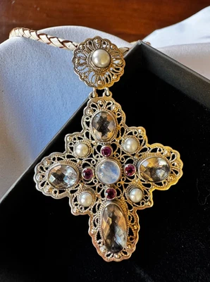 Nicky Butler 925 Sterling Silver Smokey Quartz  Pearl Opal Cross Pendant 16.7gr - Image 1 of 4