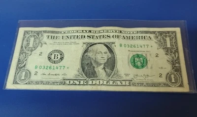 2013 Series $1 Dollar Duplicated Twice Star Note  B03261477*  Rough Shape - Image 1 of 2