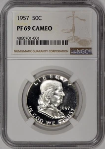 1957 Proof Franklin Half Dollar 50c NGC PF 69 CAMEO - Picture 1 of 5
