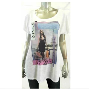 Style & Co Women Top Blouse T Shirt XL White Embellished Graphic - Picture 1 of 2