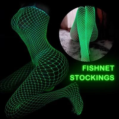 Sexy Women Luminous Fishnet Stockings Glow in the Dark Fishnets Pantyhose Socks✔ - Image 1 of 4