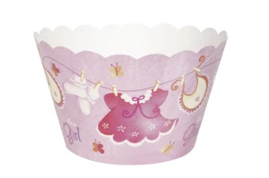 Pink Cupcake Wrapper Baby Shower Pink Cupcake Wrappers Clothesline Decor 12ct - Picture 1 of 4