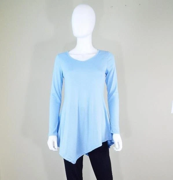 DOUBLJU АСИММЕТРИЧНЫЙ ПОДОЛ ДЛИННЫМ РУКАВОМ ТУНИКА ФУТБОЛКА - MED - СИНИЙ - НОВОМ! - Изображение 1 из 1