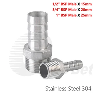 BSP 1/2" 3/4" 1" Male Thread Hosetail Hose Joiner Barb Connector Stainless Steel - Picture 1 of 8