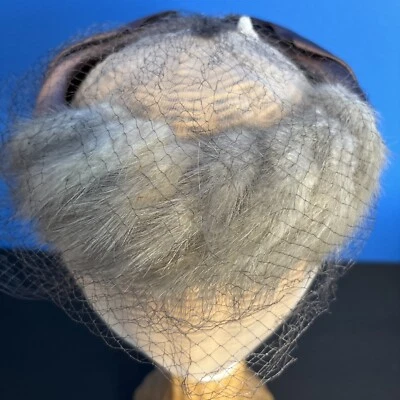 VTG Women’s Hat - Band style w Gray Fur Front and Eggplant Colored Fabric w Net - Image 1 of 4