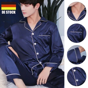 Herren Seide Satin Schlafanzug Pyjama Satz Lang Arm Nachtwäsche Pyjama DHL. - Bild 1 von 5