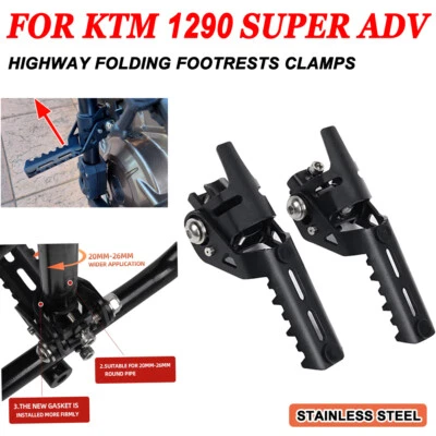 Black Front Foot Pegs Folding Footrests Clamps For KTM 1290 Super Adventure Foto 1 de 4