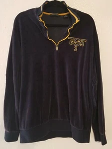Vtg Sean John Velour Track Pullover Jacket 1/4 Zip w/ Elbow Pads XL Blue HTF - Picture 1 of 12