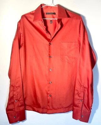Camisa naranja manga larga abotonada Geoffrey Beene para hombre 16 34/35 sin arrugas Foto 1 de 4