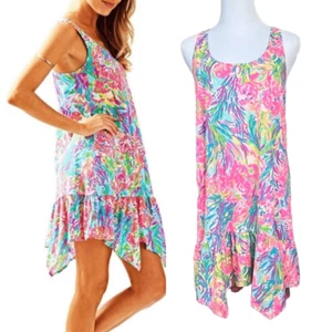 Lilly Pulitzer 24576 Hampton Fan Meer Hose rosa Überwurf Kleid SMALL Strand Blumen - Bild 1 von 9