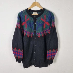 Vintage Banana Republic Cardigan Mens Medium Fair Isle Chunky Wool Hand Knitted - Picture 1 of 9