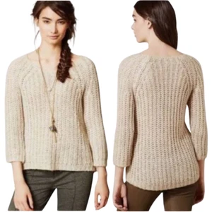 Anthropologie Knitted & Knotted Gold Sequin Chunky Knit Sweater Women's XS Ivory - Picture 1 of 13