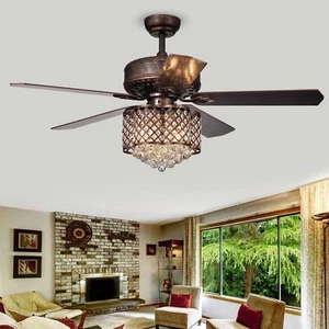 Proshta 3-light Crystal 5-blade Rustic Bronze Ceiling Fan Remote - Picture 1 of 5